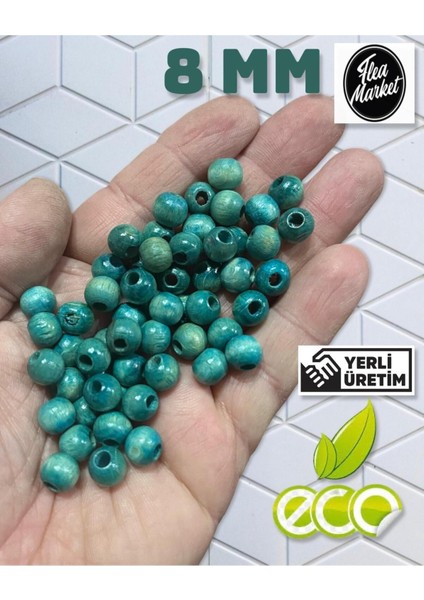 Ekonomik Paket 1 Kilo 8mm Ahşap Boncuk - Turkuaz - ( Ort - 3300-4000 Adet )
