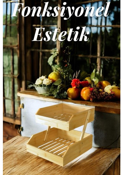 Bambu 2 Katlı Meyvelik - Bambu Katlı Sunumluk