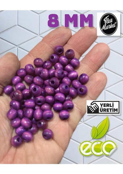 Ekonomik Paket 1 Kilo 8mm Ahşap Boncuk - Lila - ( Ort - 3300-4000 Adet )