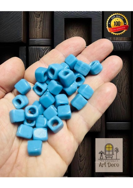 15 Adet El Yapımı Kare Cam Boncuk - Kolye Ucu , Halhal Ucu - ( 1cm x 1cm Kare )