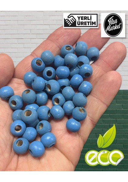 Ekonomik Paket 1 Kilo 10MM Ahşap Boncuk - Boncuk Mavi - ( Ort - 2500-3000 Adet )