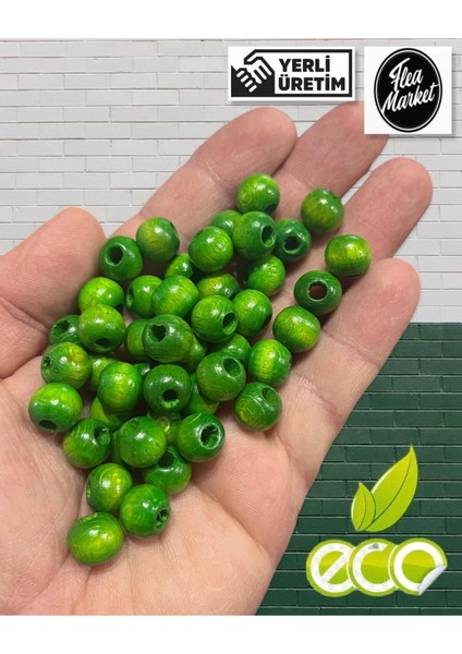 Ahşap Boncuk 10 mm 100 gr ( Ort ± 250 - 300 Adet) Yeşil
