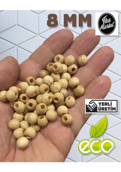 Ekonomik Paket 1 Kilo 8mm Ahşap Boncuk - Krem - ( Ort - 3300-4000 Adet )