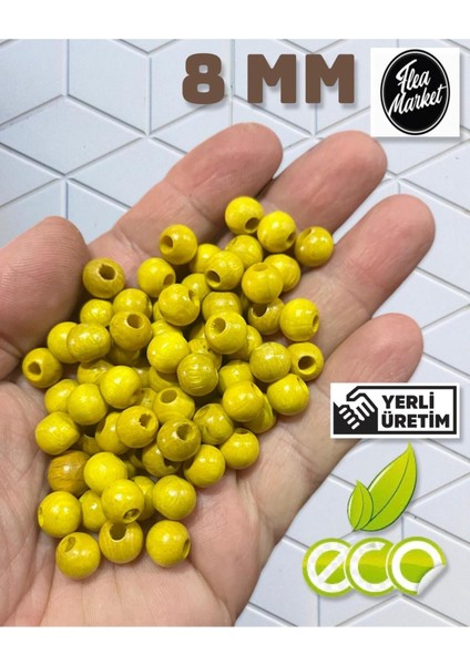 Ekonomik Paket 1 Kilo 8mm Ahşap Boncuk - Sarı - ( Ort - 3300-4000 Adet )
