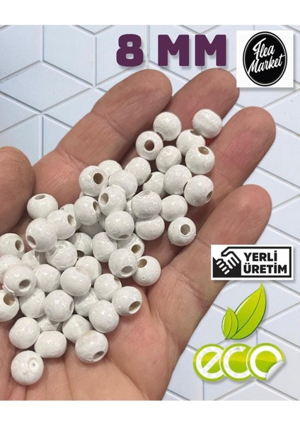 Ekonomik Paket 1 Kilo 8mm Ahşap Boncuk - Beyaz - ( Ort - 3300-4000 Adet )