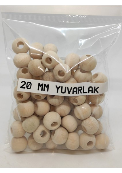 20 mm Yuvarlak Ahşap Boncuk Ham 100 gr - ( Ort; 41 - 47 Adet )