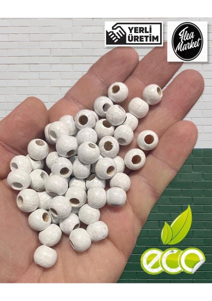 Ekonomik Paket 1 Kilo 10MM Ahşap Boncuk - Beyaz - ( Ort - 2500-3000 Adet )
