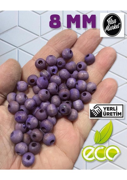 Ekonomik Paket 1 Kilo 8mm Ahşap Boncuk - Mat Lila - ( Ort - 3300-4000 Adet )