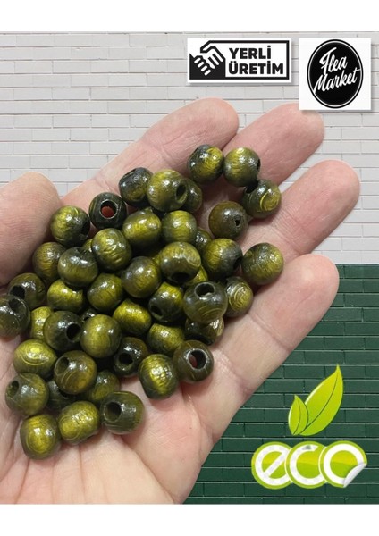 Ekonomik Paket 1 Kilo 10MM Ahşap Boncuk - Haki - ( Ort - 2500-3000 Adet )