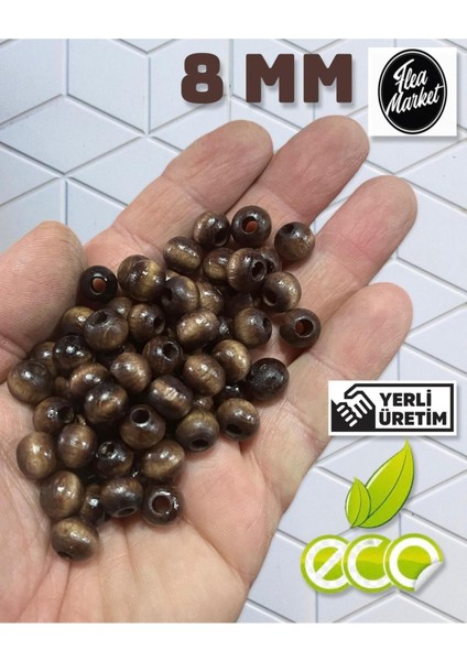 Ekonomik Paket 1 Kilo 8mm Ahşap Boncuk - Kahve - ( Ort - 3300-4000 Adet )