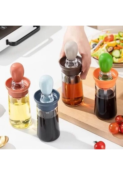 Pembe 300 ml cam hazneli silikon yağ, sos ve yumurta fırçası, 2'li set
