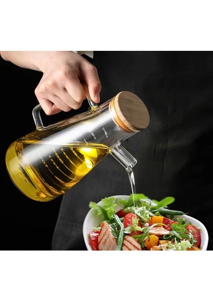 2 Adet 900 ml Bambu Kapaklı Vakumlu Borosilikat Cam Yağlık Sirkelik Borosilikat