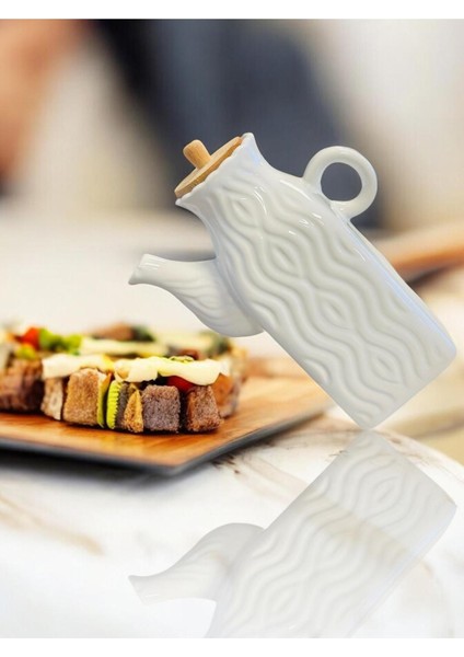 Bambu Kapaklı Seramik Yağdanlık, şık ve kullanışlı mutfak aksesuarı, 650 ml, beyaz fiyatları