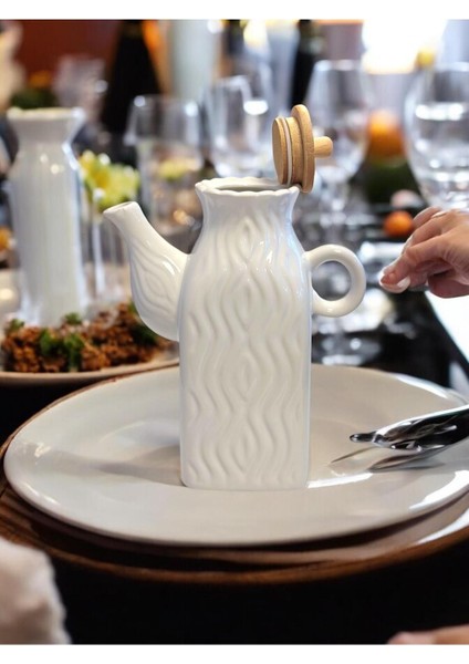 Bambu Kapaklı Seramik Yağdanlık, şık ve kullanışlı mutfak aksesuarı, 650 ml, beyaz modelleri