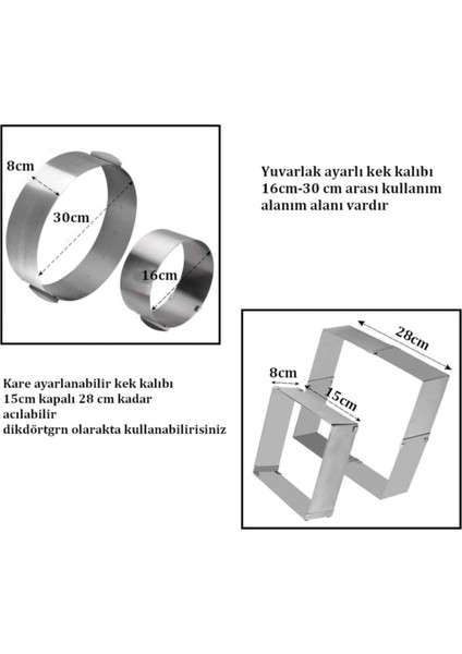 Narkalıp Kek Kalıbı Kare, Yuvarlak Ve Destere 3 Lü Set Derinlik 8 cm
