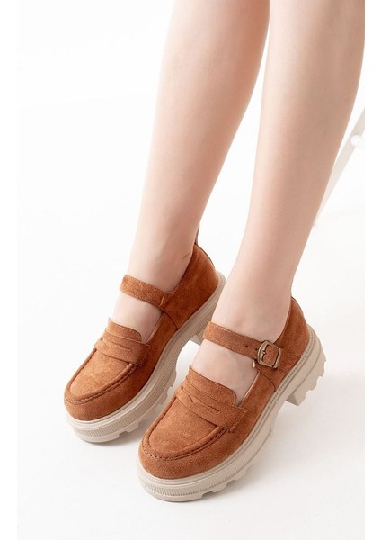 745-771 Taba Süet Kadın Günlük Yüksek Tabanlı Loafer Ayakkabı fiyatları
