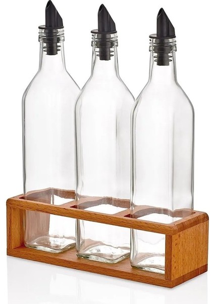 3'lü Kayın Ağaç Yağlık ve Sirkelik Seti, Ahşap Stantlı, 500 ml, Bej Renk fiyatları