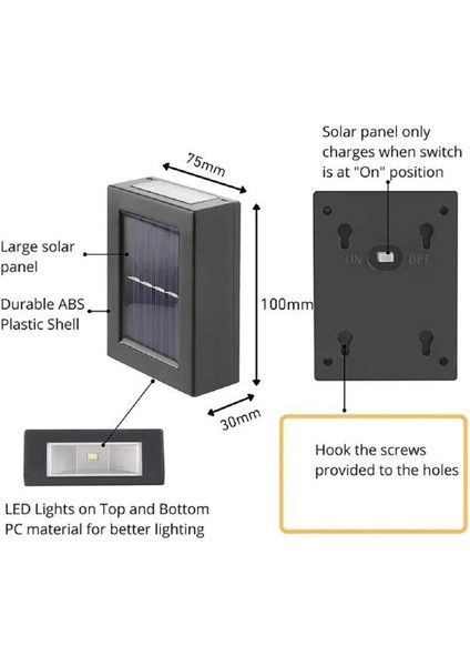 11 cm Solar Çift Taraflı Duvar Aplik Lambası 4 Ledli Sarı Işık Güneş Enerjili Bahçe Dekoratif Lamba fırsatları