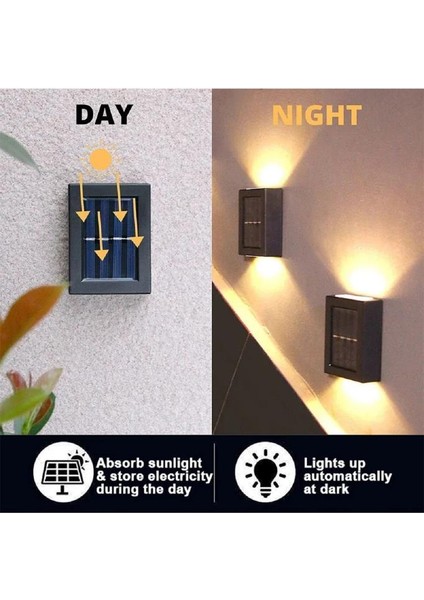 11 cm Solar Çift Taraflı Duvar Aplik Lambası 4 Ledli Sarı Işık Güneş Enerjili Bahçe Dekoratif Lamba indirimleri