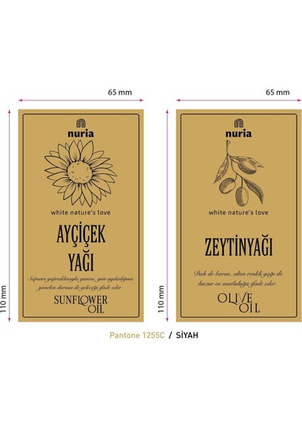 Altın Renkli Yağ Etiketi Seti, 2'li, 11x6,5 cm, Zarif ve Şık Tasarım