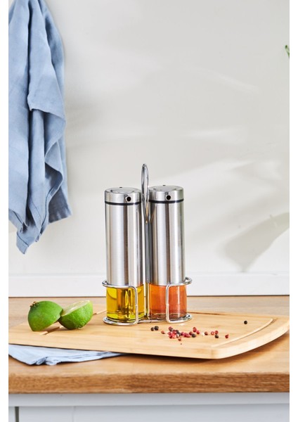 Şık ve dayanıklı gri standlı yağlık ve sirkelik seti, 3 parça, 250-499 ml.