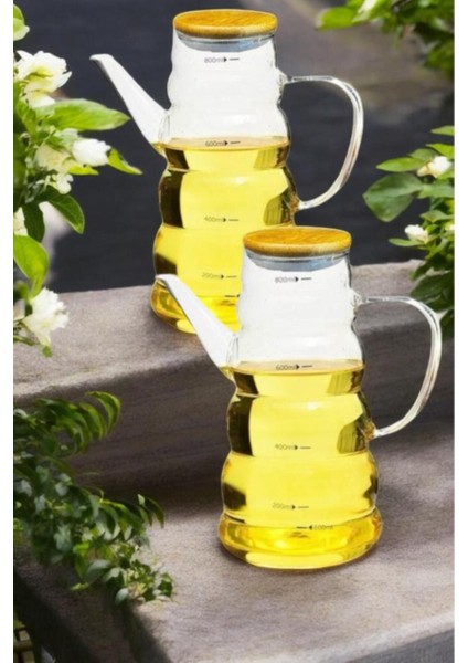 Şeffaf 2'li Cam Yağlık ve Sirkelik Seti, 800 ml, Turuncu Renk