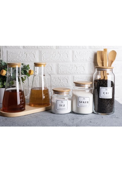 Bambu standlı 6 parça yağdanlık ve 3'lü şeffaf kavanoz seti, şık ve kullanışlı, turuncu, 900 ml