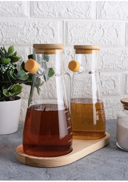 Bambu standlı 6 parça yağdanlık ve 3'lü şeffaf kavanoz seti, şık ve kullanışlı, turuncu, 900 ml modelleri