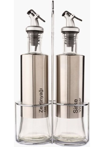 Şık 2'li metal standlı cam yağlık ve sirkelik seti, estetik ve kullanışlı tasarım, beyaz