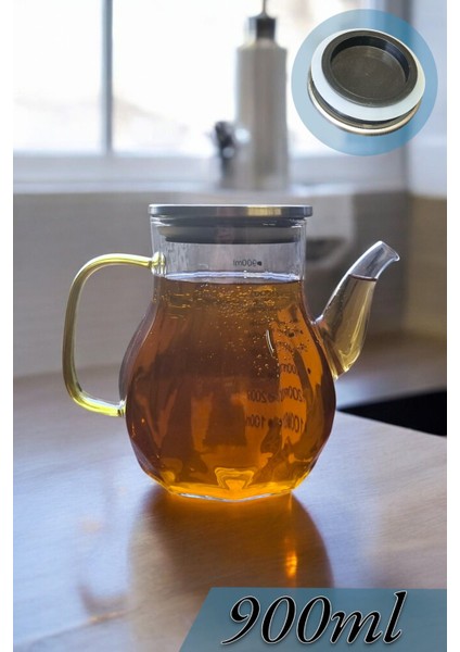 Şeffaf borosilikat cam yağdanlık, metal kapaklı, 2'li, 900 ml, çok renkli set