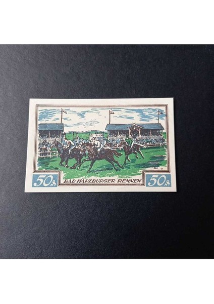 39963680E80A3EFB1B 1923 German Trade Card Horse Racıng Scene 50PF Nortgeld Çil