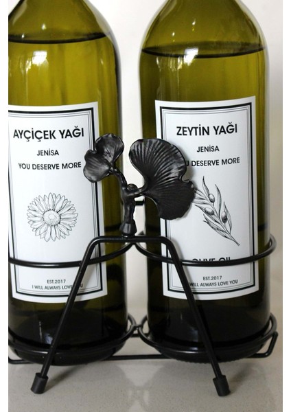 Şık Siyah ve Yeşil 2'li Ginkgo Yağdanlık Seti 750 ml, 4 parçalı
