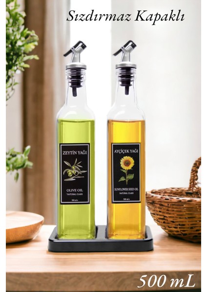Şık ve pratik 2'li siyah kare cam yağdanlık takımı, 500 ml, beyaz renk fiyatları