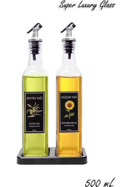 Şık ve pratik 2'li siyah kare cam yağdanlık takımı, 500 ml, beyaz renk modelleri