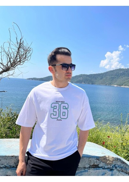 Erkek Bisiklet Yaka Oversize Baskılı T-Shirt