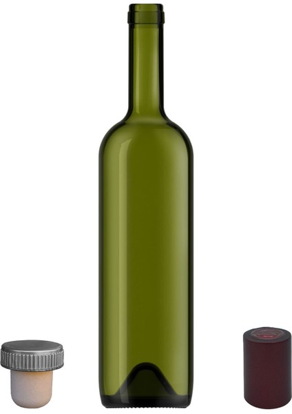 750 ml Yeşil Cam Şarap Şişesi, Sentetik Mantar Tıpalı, Kapüşonlu, Beyaz, 1 Parça fırsatları