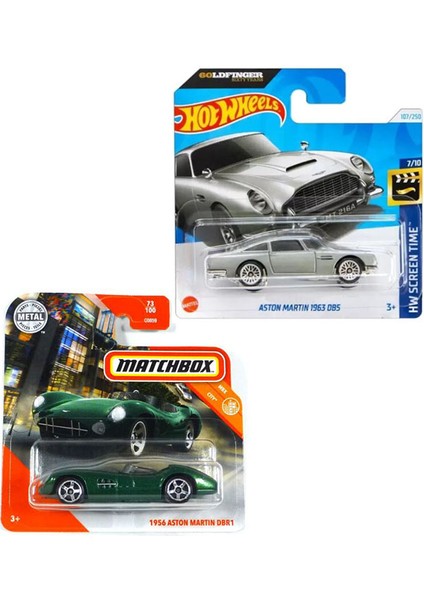 2 Araç Set - Hot Wheels Aston Martin 1963 Db5 & Matchbox 1956 Aston Martin Dbr1 (1/64)
