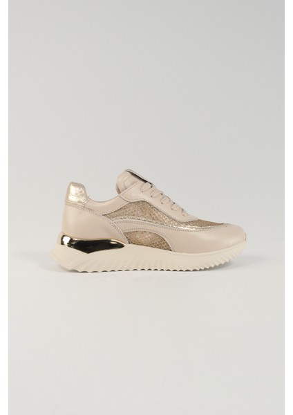 Eleonora Bej Yaldız Fileli Deri Kadın Sneakers, Deri, Günlük Ayakkabı, Spor Ayakkabı 25079