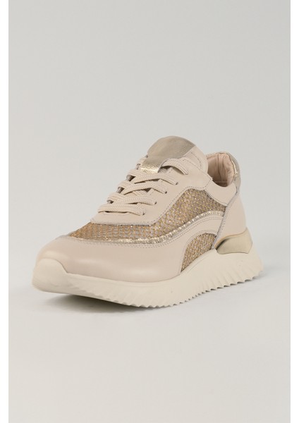Eleonora Bej Yaldız Fileli Deri Kadın Sneakers, Deri, Günlük Ayakkabı, Spor Ayakkabı 25079