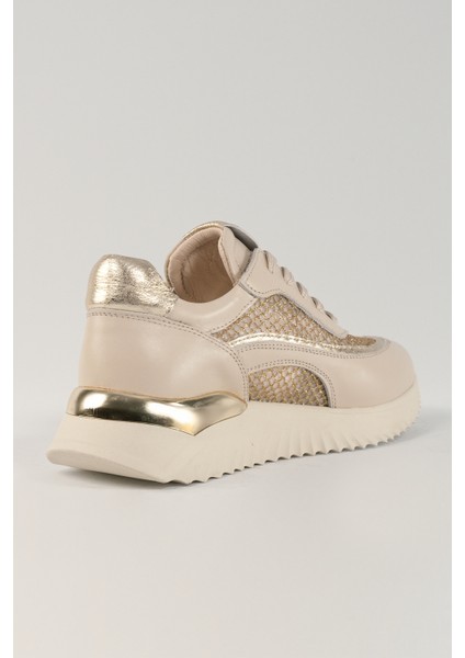 Eleonora Bej Yaldız Fileli Deri Kadın Sneakers, Deri, Günlük Ayakkabı, Spor Ayakkabı 25079