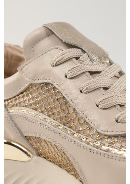 Eleonora Bej Yaldız Fileli Deri Kadın Sneakers, Deri, Günlük Ayakkabı, Spor Ayakkabı 25079
