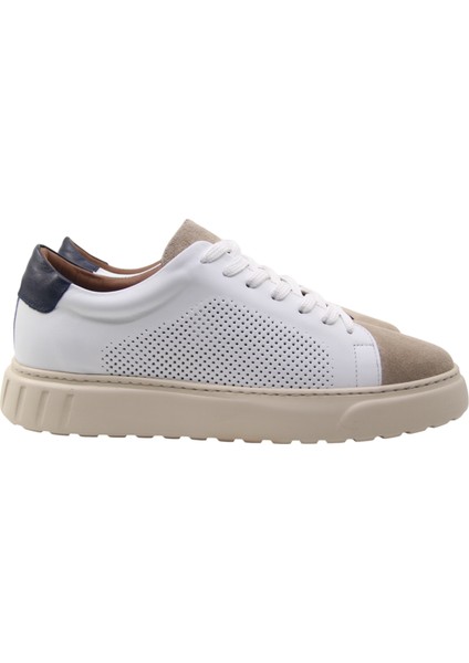 Erkek Beyaz Deri & Bej Süet Sneaker