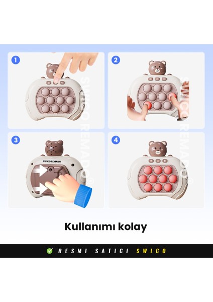 Popit Makinesi Işıklı Oyun Pilli Fidget Kabarcık -Ayıcık