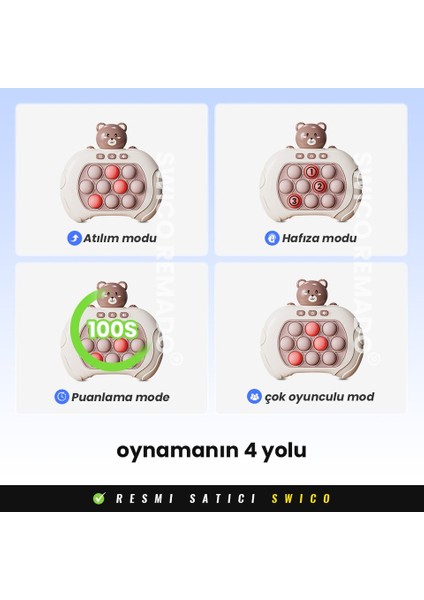 Popit Makinesi Işıklı Oyun Pilli Fidget Kabarcık -Ayıcık
