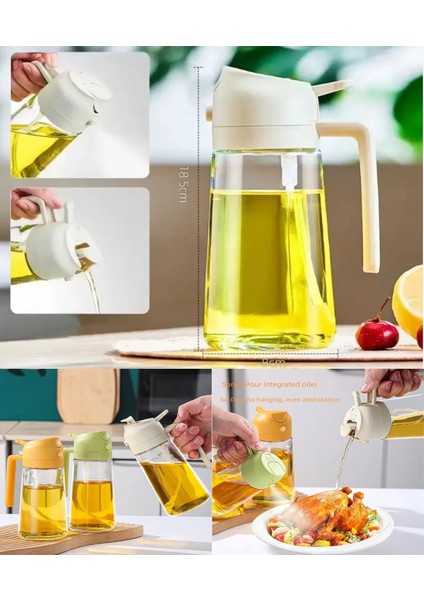 550ml Çift Fonksiyonlu Cam Yağdanlık ve Spreyli Yağlık Beyaz