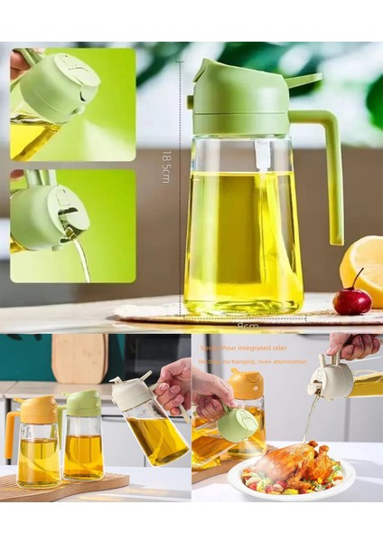 550ml Çift Fonksiyonlu Cam Yağdanlık ve Spreyli Yağlık Beyaz