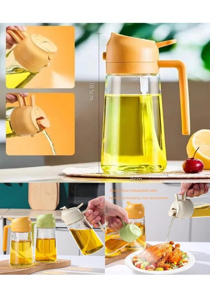 550ml Çift Fonksiyonlu Cam Yağdanlık ve Spreyli Yağlık Beyaz