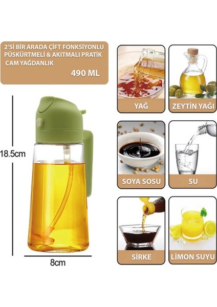 550ml Çift Fonksiyonlu Cam Yağdanlık ve Spreyli Yağlık Beyaz