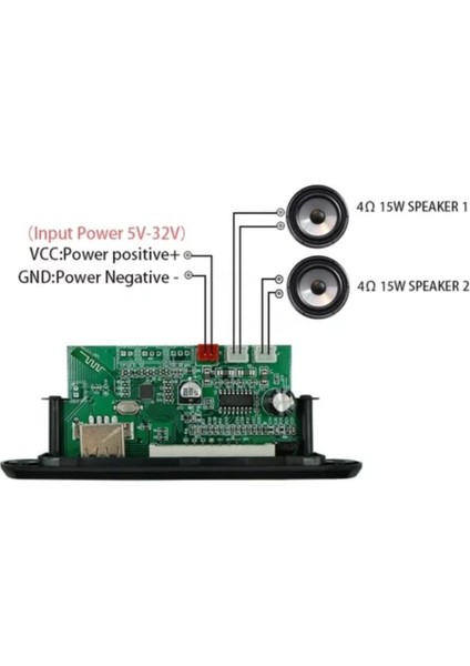 USB Bluetooth Fm 12V ( 2 Hoparlör Bağlanabilen ) Mp3 Dekoder
