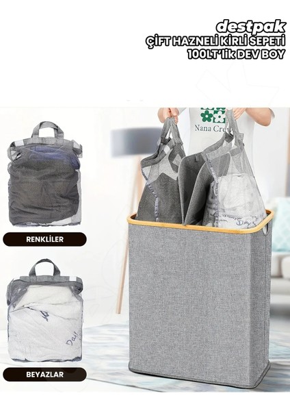 150 Lt Iki Bölmeli Bambu Kumaş Kirli Çamaşır Sepeti Joseph Model - Kapaklı - Yıkanabilir File Torba fiyatları